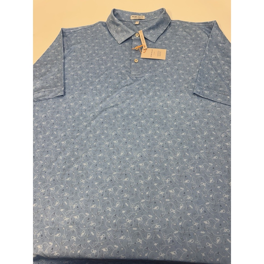 NWT Peter Millar "Show Me The Way" Sailing Print Polo Golf Shirt CBLU BLUE XXL - Picture 7 of 12
